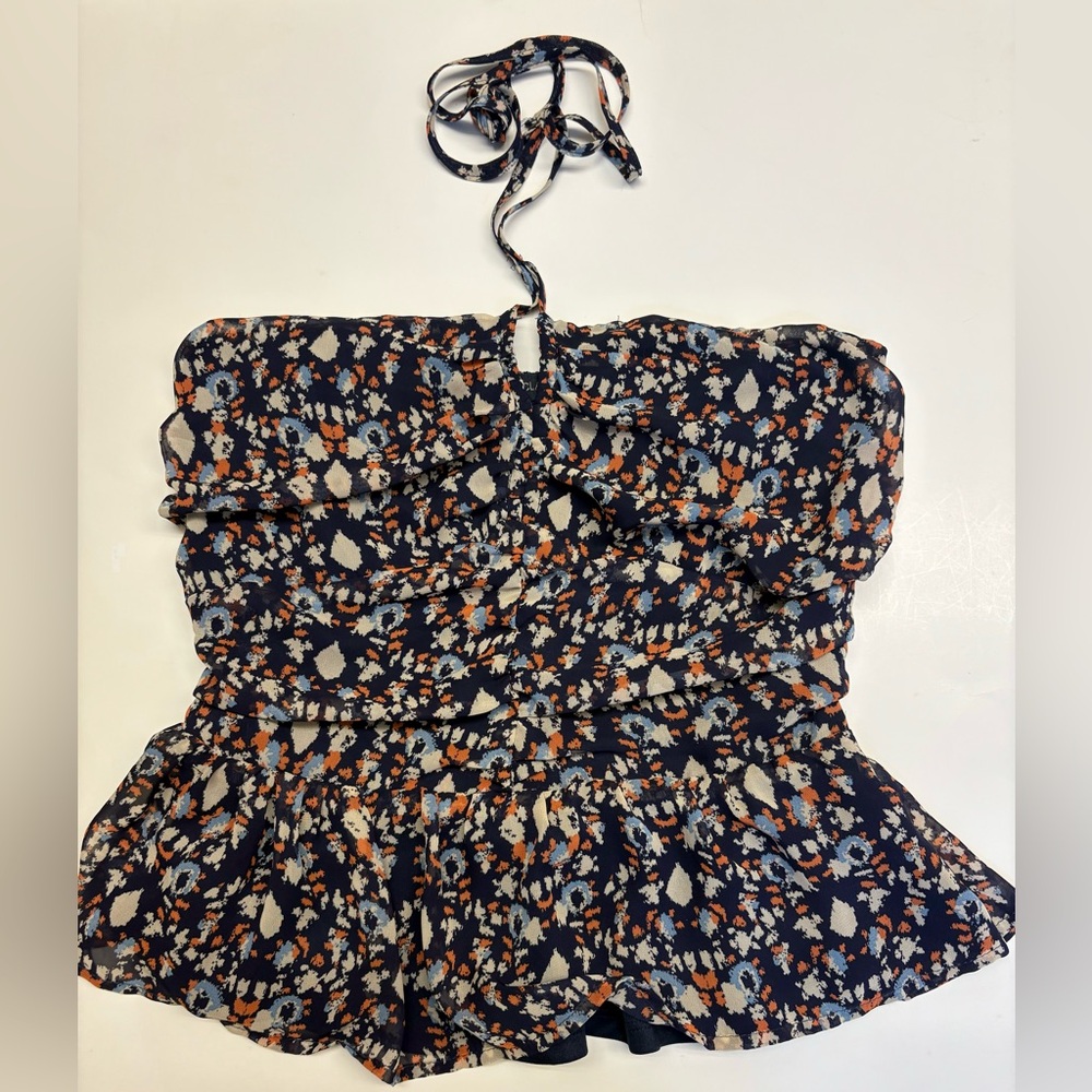 Eclair strapless navy feminine dainty ruched flouncy crop top women's size Small